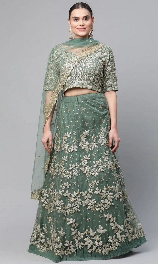 Amazing Green Color Net Fabric Party Wear Lehenga