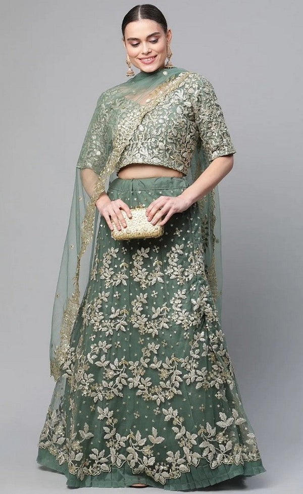 Amazing Green Color Net Fabric Party Wear Lehenga