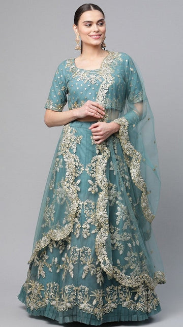 Amazing Turquoise Color Net Fabric Party Wear Lehenga