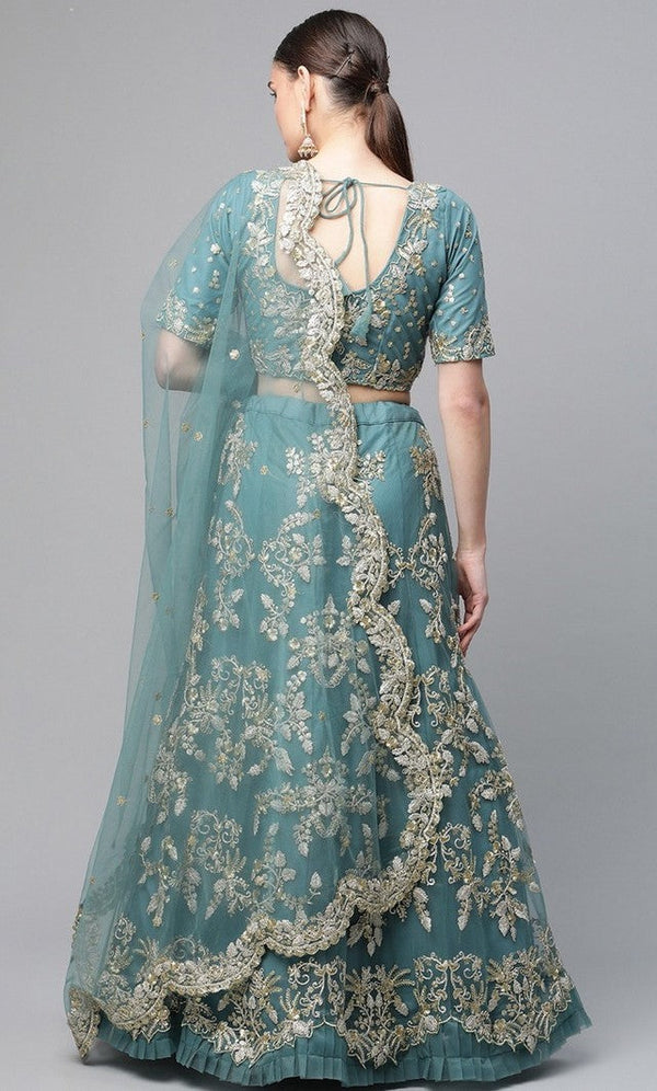 Amazing Turquoise Color Net Fabric Party Wear Lehenga