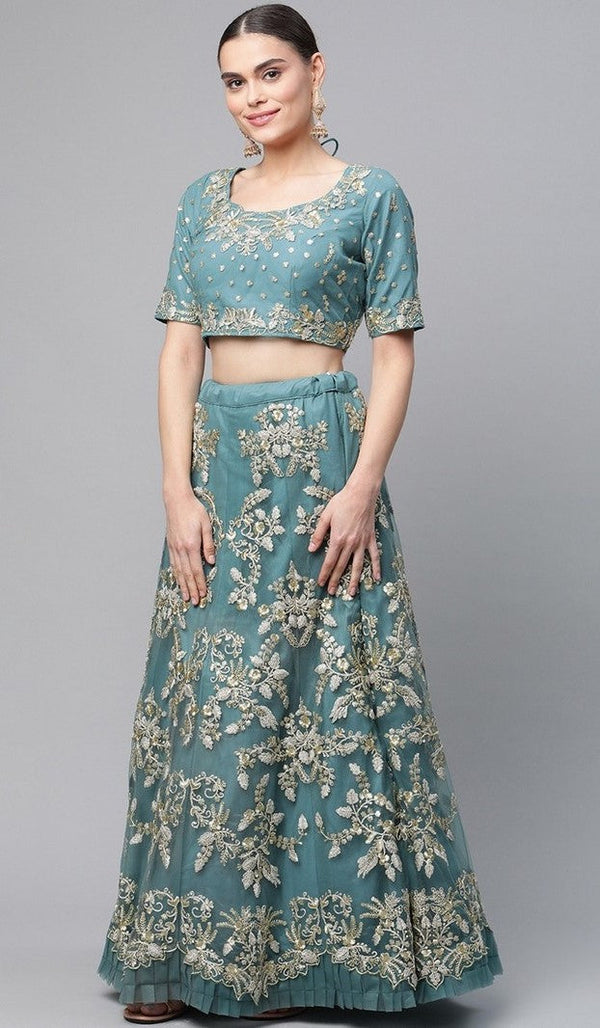 Amazing Turquoise Color Net Fabric Party Wear Lehenga