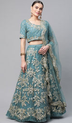 Amazing Turquoise Color Net Fabric Party Wear Lehenga
