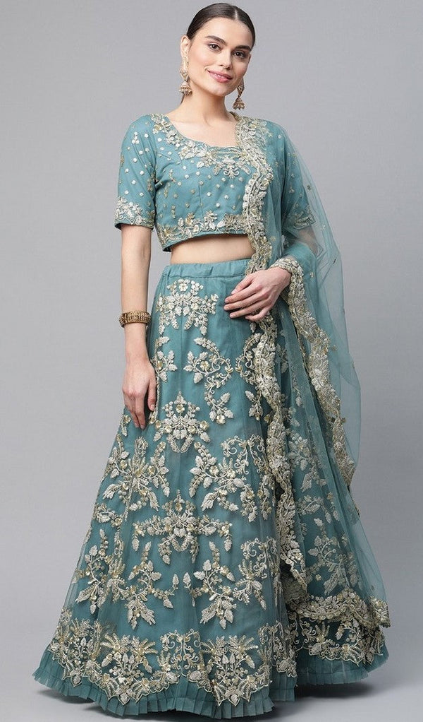 Amazing Turquoise Color Net Fabric Party Wear Lehenga