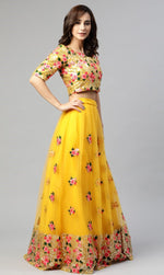 Amazing Yellow Color Net Fabric Party Wear Lehenga