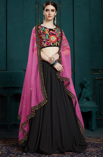 Amazing Black Color Georgette Fabric Party Wear Lehenga