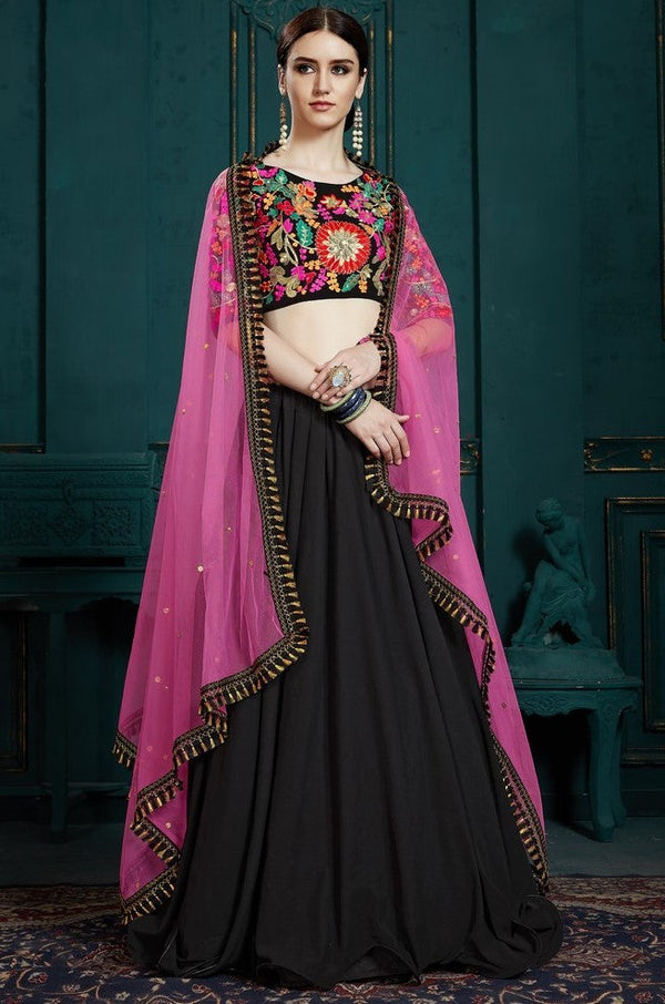 Amazing Black Color Georgette Fabric Party Wear Lehenga