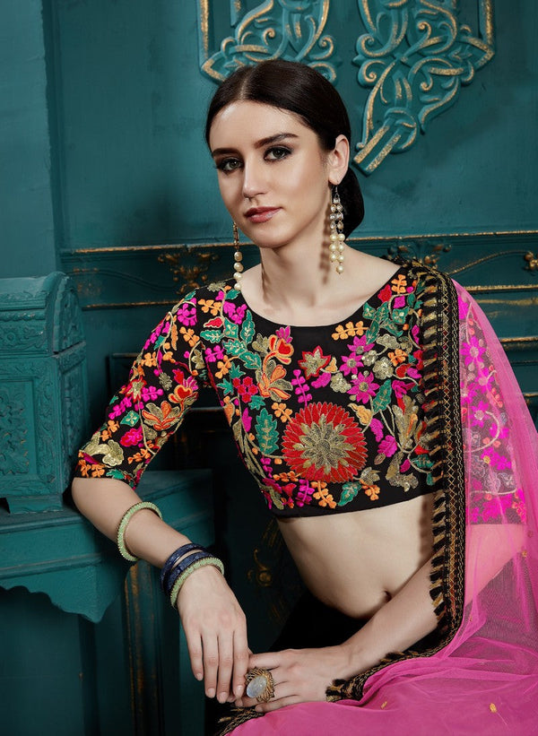 Amazing Black Color Georgette Fabric Party Wear Lehenga
