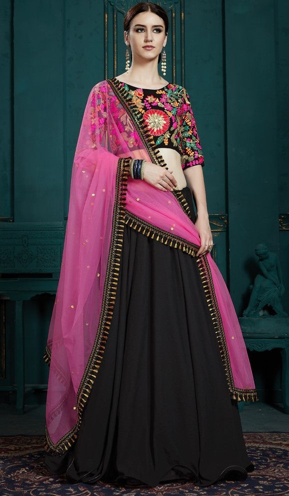 Amazing Black Color Georgette Fabric Party Wear Lehenga