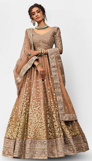 Amazing Brown Color Net Fabric Party Wear Lehenga