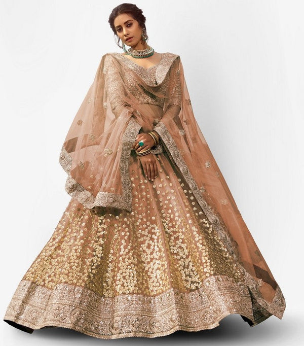 Amazing Brown Color Net Fabric Party Wear Lehenga