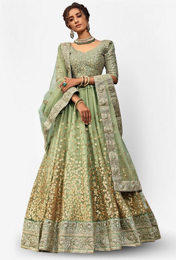 Amazing Green Color Net Fabric Party Wear Lehenga
