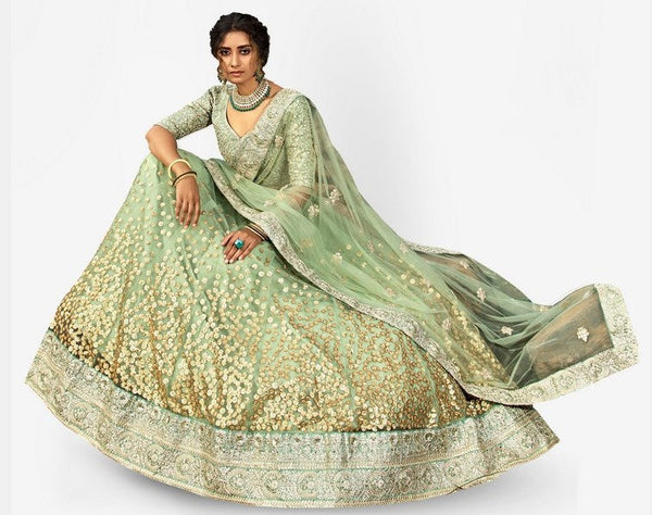 Amazing Green Color Net Fabric Party Wear Lehenga