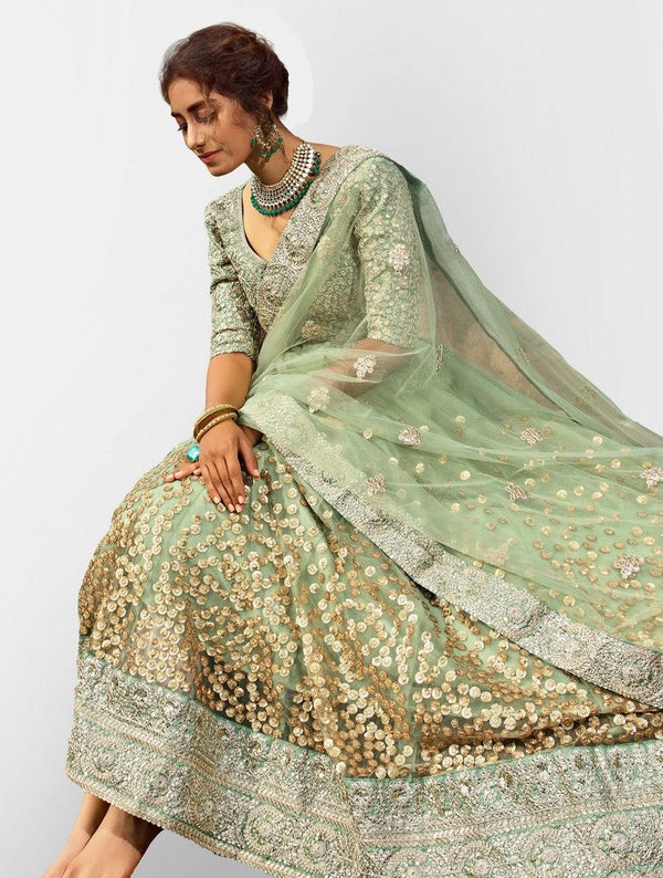 Amazing Green Color Net Fabric Party Wear Lehenga