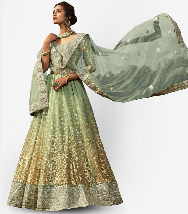 Amazing Green Color Net Fabric Party Wear Lehenga