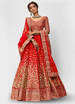 Amazing Red Color Net Fabric Party Wear Lehenga
