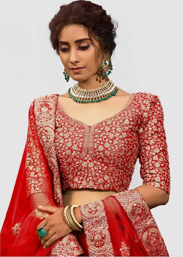 Amazing Red Color Net Fabric Party Wear Lehenga