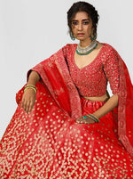 Amazing Red Color Net Fabric Party Wear Lehenga