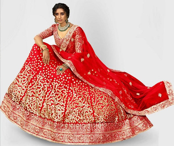 Amazing Red Color Net Fabric Party Wear Lehenga