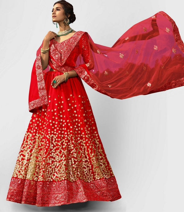Amazing Red Color Net Fabric Party Wear Lehenga