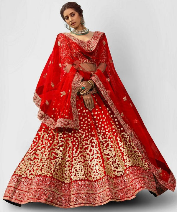 Amazing Red Color Net Fabric Party Wear Lehenga