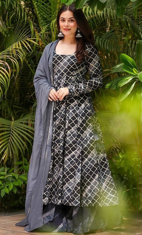 Amazing Black Color Muslin Fabric Designer Suit
