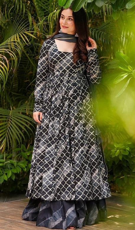 Amazing Black Color Muslin Fabric Designer Suit