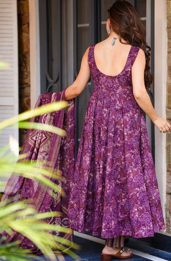 Amazing Purple Color Muslin Fabric Designer Suit