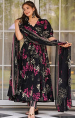 Amazing Black Color Muslin Fabric Designer Suit