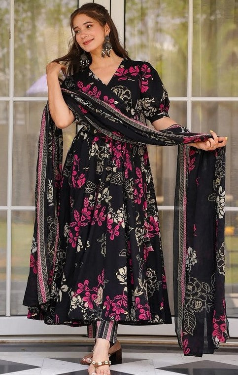 Amazing Black Color Muslin Fabric Designer Suit