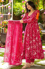 Amazing Pink Color Muslin Fabric Designer Suit