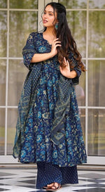 Amazing Teal Color Muslin Fabric Designer Suit