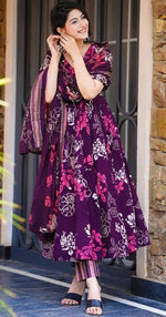 Amazing Voilet Color Muslin Fabric Designer Suit