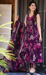 Amazing Voilet Color Muslin Fabric Designer Suit
