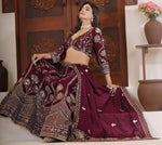 Beautiful Wine Color Chinon Fabric Party Wear Lehenga
