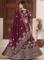 Beautiful Wine Color Chinon Fabric Party Wear Lehenga