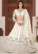 Beautiful White Color Chinon Fabric Party Wear Lehenga