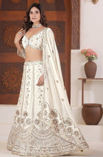 Beautiful White Color Chinon Fabric Party Wear Lehenga