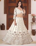 Beautiful White Color Chinon Fabric Party Wear Lehenga