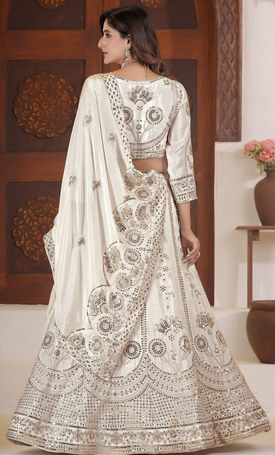 Beautiful White Color Chinon Fabric Party Wear Lehenga