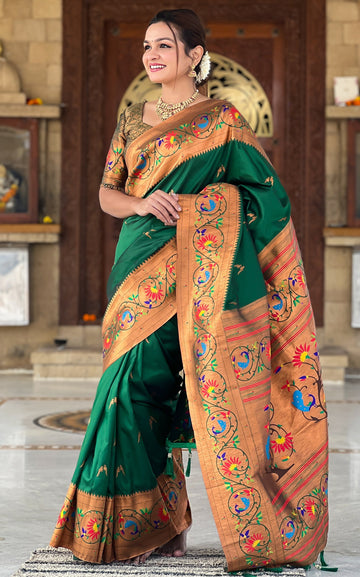 Beautiful Green Color Silk Fabric Partywear Saree