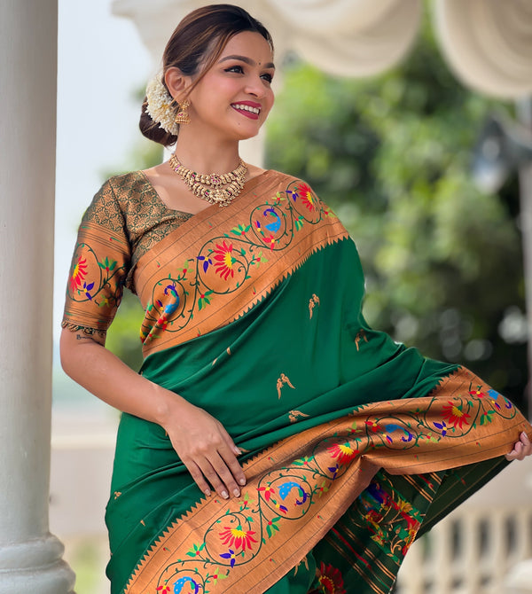 Beautiful Green Color Silk Fabric Partywear Saree