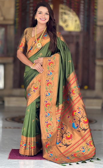 Beautiful Green Color Silk Fabric Partywear Saree