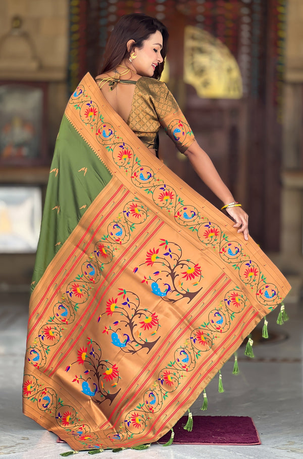 Beautiful Green Color Silk Fabric Partywear Saree