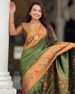 Beautiful Green Color Silk Fabric Partywear Saree