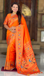 Beautiful Orange Color Silk Fabric Partywear Saree