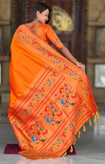 Beautiful Orange Color Silk Fabric Partywear Saree