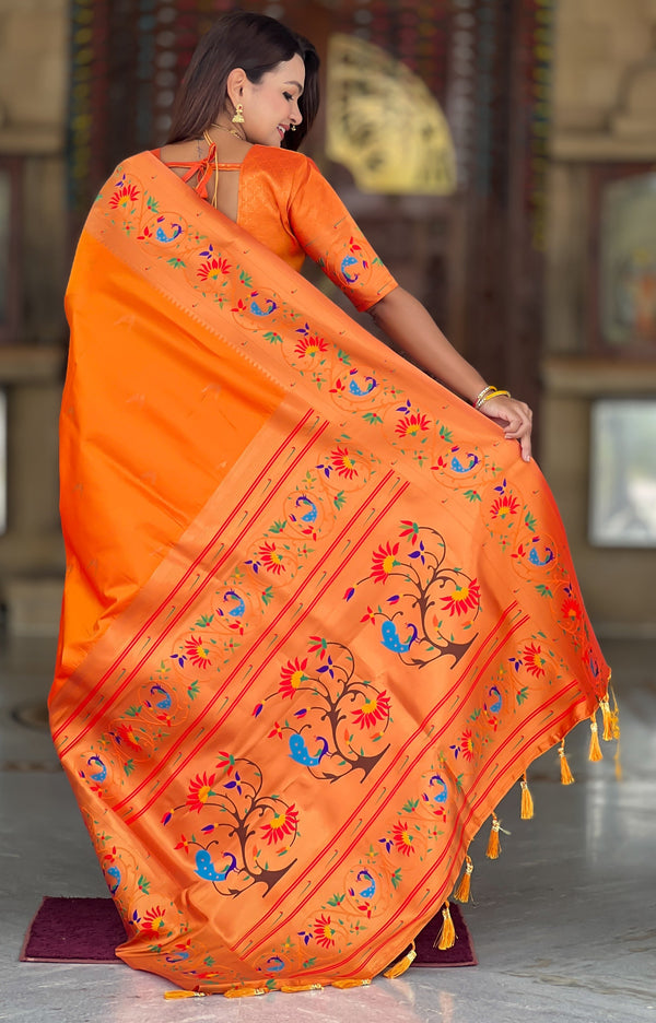 Beautiful Orange Color Silk Fabric Partywear Saree