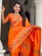 Beautiful Orange Color Silk Fabric Partywear Saree