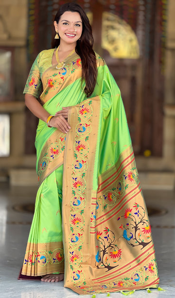 Beautiful Green Color Silk Fabric Partywear Saree