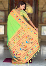 Beautiful Green Color Silk Fabric Partywear Saree